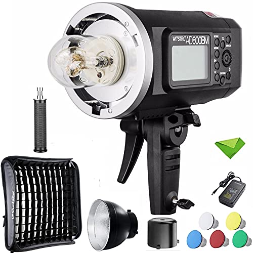 Godox AD600BM Flash Bowens Mount with 60CMX60CM Softbox w/Honeycomb Grid, 600Ws GN87 HSS Outdoor Flash Strobe Light, 2.4G Wireless X System, 8700mAh Battery to Provide 500 Full Power Flashes