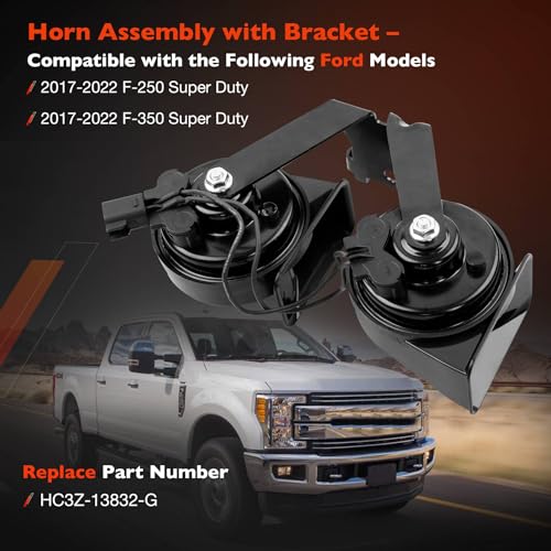 Image of ATRACYPART HC3Z-13832-G Dual Horn Assembly with Bracket- Fit for Ford F250 F350 Super Duty 2017 2018 2019 2020 2021 2022