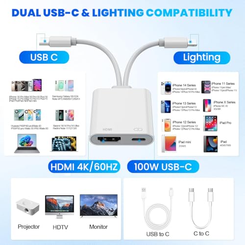 Image of Verilux 2-in-2 Type C to HDMI Adapter with USB-C & Lighting to Hdmi & Type C