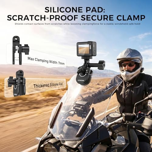 Image of Motorcycle Windshield Camera Mount, Aluminum Alloy Clamp Holder Compatible with Gopro Hero13 12 11 10 9 8DJI Osmo Action 5 4 Insta360 X5 X4 X3,with 1 /4 inch Thread Quick-Release Design