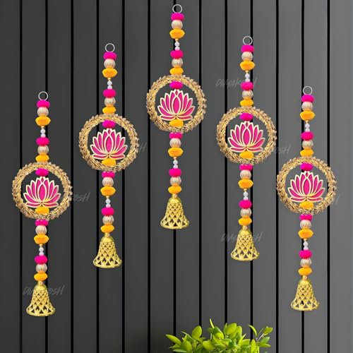 Divyakosh Lotus Hanging 6 Pcs 16 INCH| Floral Wall Hangings, Temple Decoration Items| Backdrop for Pooja Decoration, Pooja Diwali Room Decorative Items