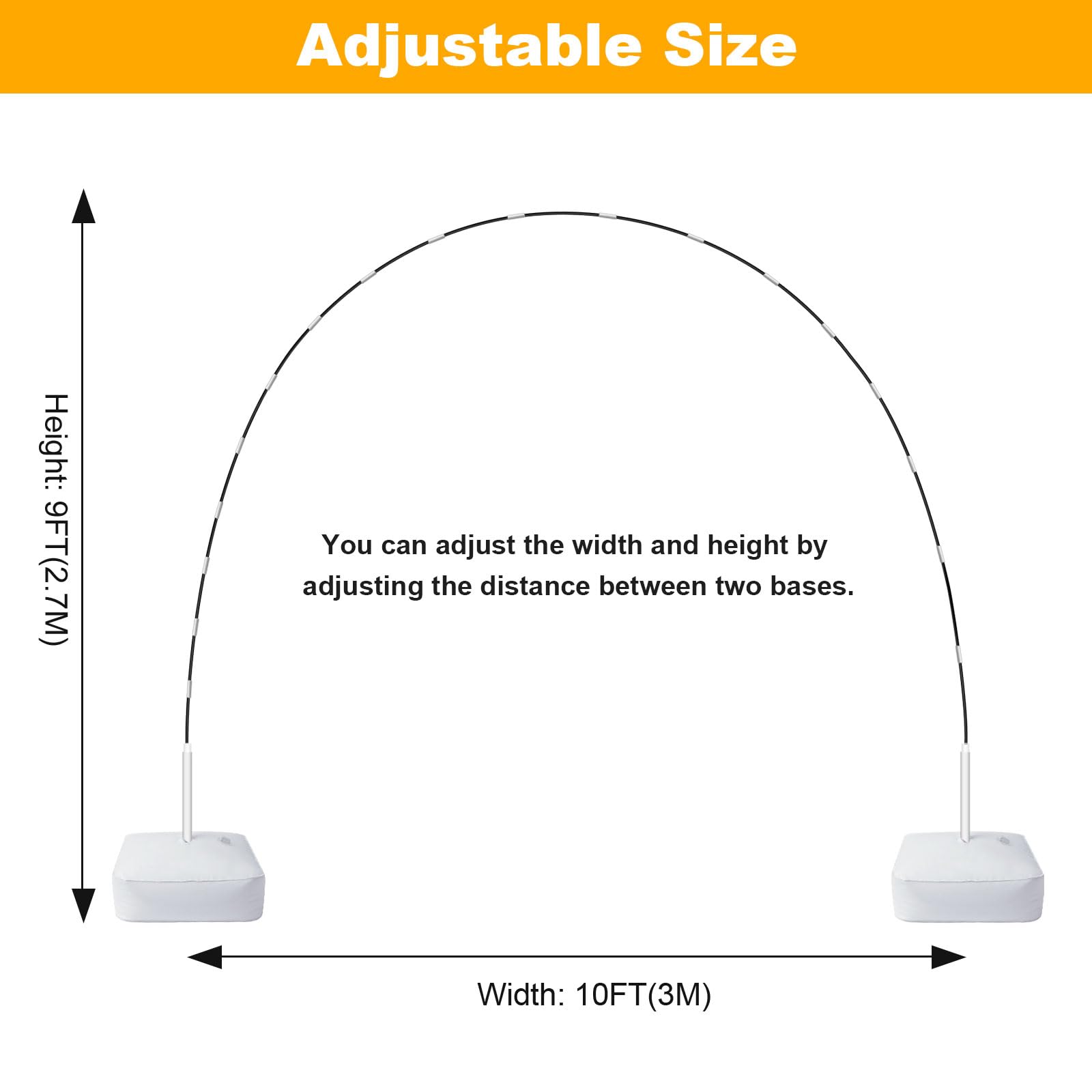 PlusFive Kit per arco per palloncini, altezza 20.5 m e larghezza 10.5 m, set di supporto regolabile con base riempibile ad acqua, per decorazioni per matrimoni, feste di compleanno