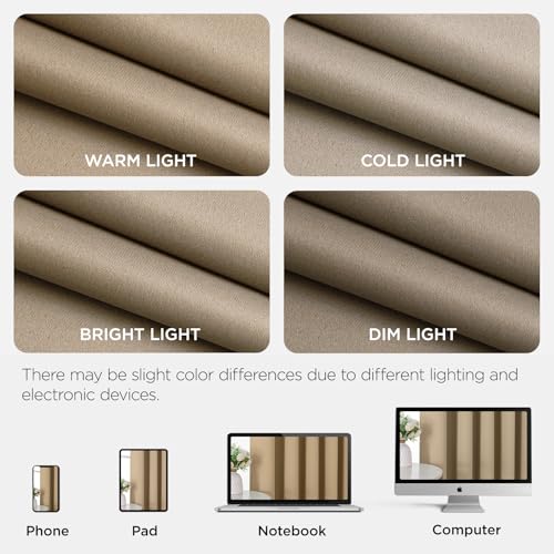 Image of Joydeco Curtains with Concealed Loops, Set of 2, H 240 x W 140 cm, Beige Blackout Opaque, Long Curtain, Noise Protection, Rod Pocket, Blackout Curtains, Bedroom, Living Room