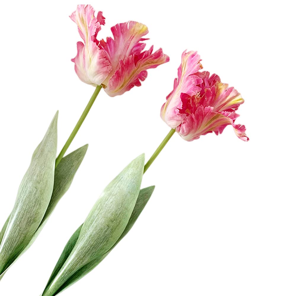Xzjmy Pink Artificial Tulip Flowers,26.8In Fake Flowers Artificial Flowers Parrot Tulips Long Stem Faux Plants Branch Greenery Vase Filler For Home Office Decor (2Pcs,)