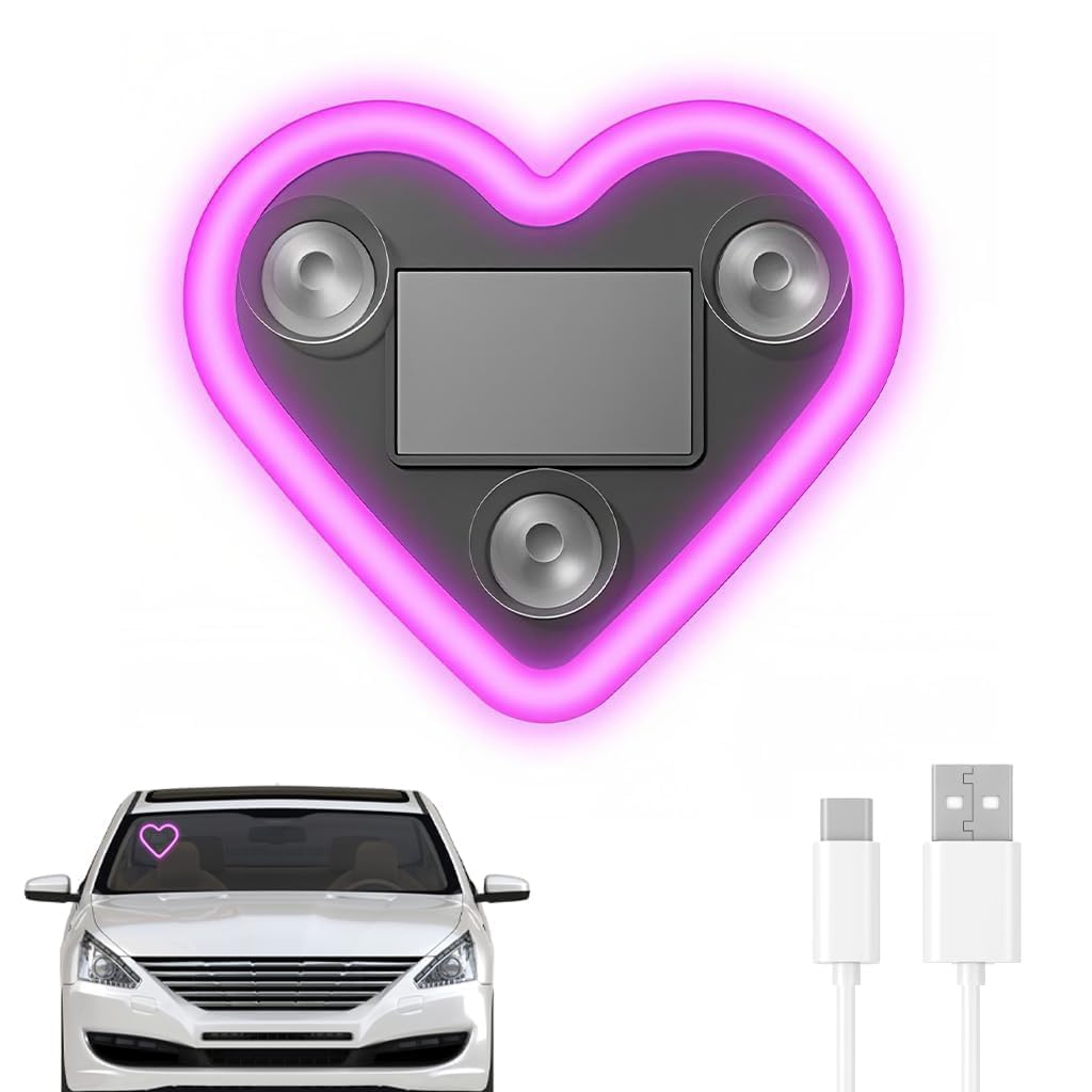 Car Interior LED Light Heart Shape with Suction Mount and Solar Panel for Dashboard Decoration