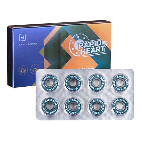 Rapid Heart 8 Pack 608 2RS Precision Ceramic Blue Bearings. 40+ Seconds Spin Test. for Skateboards, Longboards, Inline & Roller Skates. Premium Quality,High-Performance Alternative.