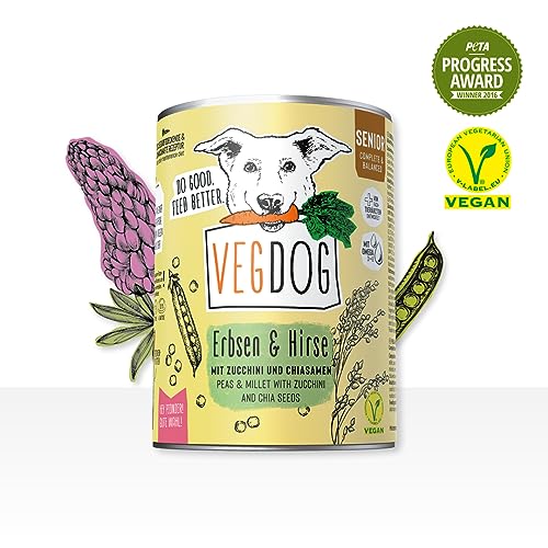 VEGDOG hypoallergenes Nassfutter für Senioren (6 x 400 g) | Adulte Hunde ab 7 Jahren | gut verdaulich | Alleinfutter für Allergiker mit Erbsenprotein