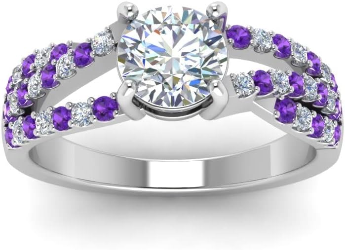 Choose Your Gemstone U Prong Split Trio Band Ring Sterling Silver Round Shape Split Shank Engagement Ring Everyday Jewelry Wedding Jewelry Handmade Gifts for Wife US Size 4 to 12