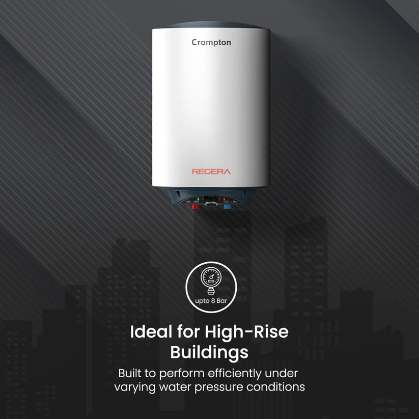 Image of Crompton Regera 15L Storage Water Heater ASWH-3815, White, 2000W, Glassline Tank, 8 Bar Pressure, Anti-Rust Body, 3-Level Safety System) Free Installation and Pipe