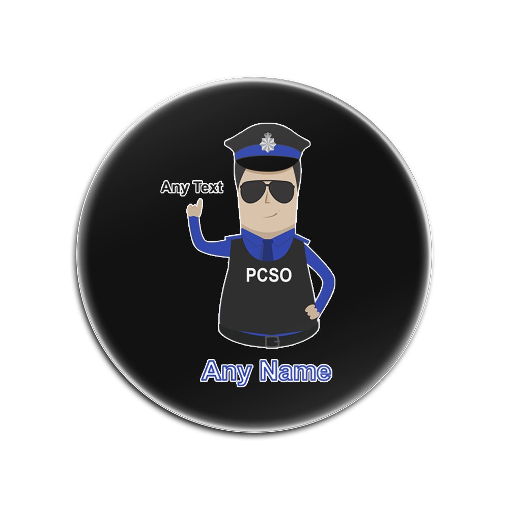 Unigift Black Personalised Gift - Police Community Support Officer Round Glass Coaster (Police Design Colour) Name Message Unique Mat Pad - Pcso - Dark Policeman