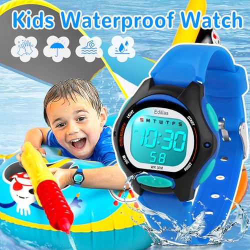 Edillas Kids Watches Digital Girls Boys, 7 Colors Waterproof Wristwatches for Child Sport Outdoor Multifunctional with Stopwatch Alarm Ages 4-153