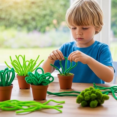 Image of Caydo 200 Pieces Gradient Green Pipe Cleaners, Thick Fluffy Chenille Stems Bulk for Flowers, Animals, Kids Creative Arts & Crafts Making | Thick Fluffy Chenille Stems Bulk for Flowers, Animals, Kids Creative Arts & Crafts Making