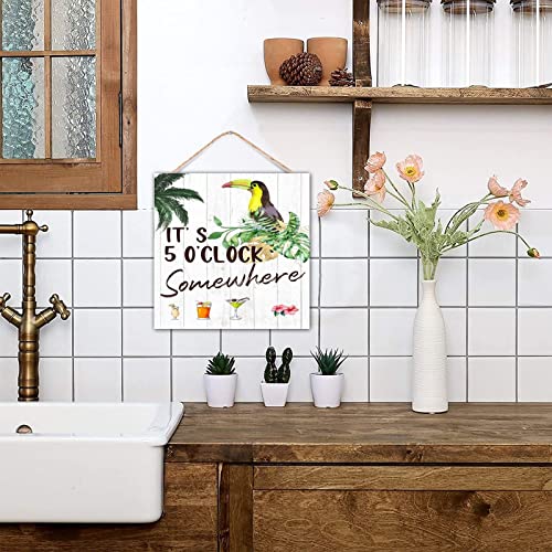 Panneau mural en bois 30,5x30,5 cm rustique It's 5 O'Clock Somewhere