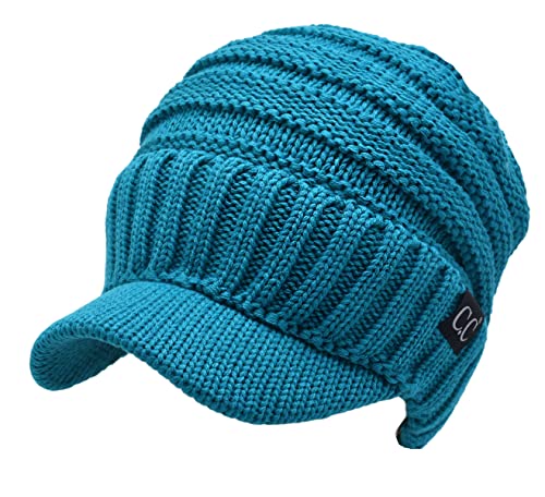 Image of C.C Trendy Warm Oversized Chunky Soft Oversized Ribbed Slouchy Knit Hat with Visor Brim