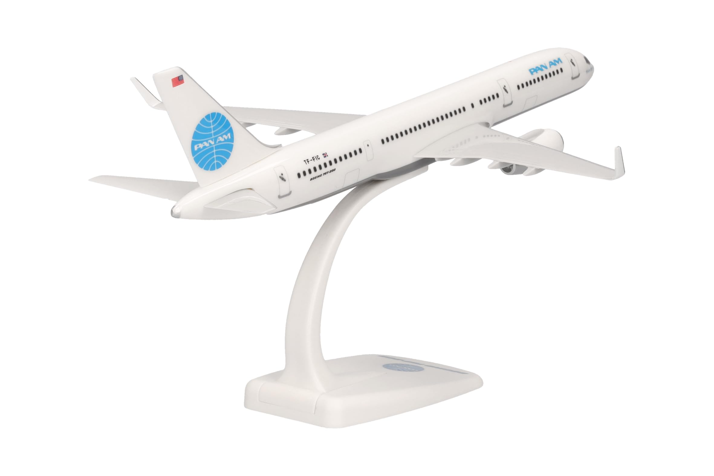 Herpa modello di aereo Pan Am Boeing 757-200 "Tracing the Transatlantic", in scala 1:200 - Snap-Fit, pezzo da collezione, miniatura deco, statuetta con supporto in plastica