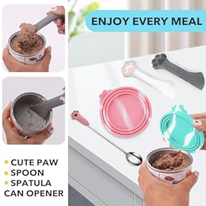 Comtim 5 PCS Pet Food Can Lids & Spoons Set - Silicone Dog Cat Food Can Covers Lids Top/Multi-Function Cat Food Spoon Spatula Can Opener for Wet Food/Long Handle Spoon Easy to Scoop Food Comtim 5 PCS Pet Food Can Lids Spoons Set Silicone Dog Cat Food Can Covers Lids TopMulti Function Cat Food Spoon Spatula Can Opener for Wet FoodLong Handle Spoon Easy to Scoop Food
