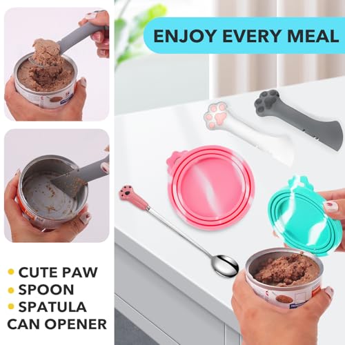 Comtim-5-PCS-Pet-Food-Can-Lids-Spoons-Set-Silicone-Dog-Cat-Food-Can-Covers-Lids-TopMulti-Function-Cat-Food-Spoon-Spatula-Can-Opener-for-Wet-FoodLong-Handle-Spoon-Easy-to-Scoop-Food Comtim 5 PCS Pet Food Can Lids Spoons Set Silicone Dog Cat Food Can Covers Lids TopMulti Function Cat Food Spoon Spatula Can Opener for Wet FoodLong Handle Spoon Easy to Scoop Food