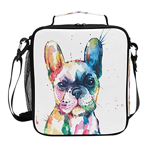 HMZXZ Watercolor French Bulldog Lunch Bag Box for Women Teens Girls Cooler Insulated Lunch Bag Tote Freezable Shoulder Strap Waterproof Picnic Meal for School Office Work, Multicolour Cover