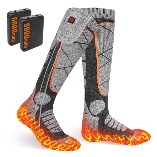 EIHBIEA Chaussettes Chauffantes, 6000mAh Chaussette Chauffante USB Rechargeable Électrique pour Hommes Femmes, 3 Niveaux Chauffage...