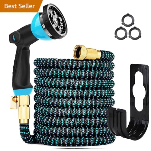 50 ft Expandable Garden Hose - Kink Free Flexible Water Hose with Thumb-Controlled 10-Function Nozzle