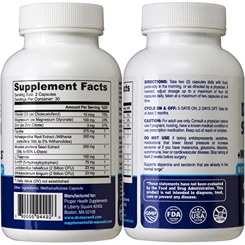 Serotonin And Dopamine Supplements With Mood Probiotic, 5In1 Support For (1) Dopamine (2) Serotonin (3) Mood (4) Relaxation (5) Focus & Brain, 60 Capsules #TOP1