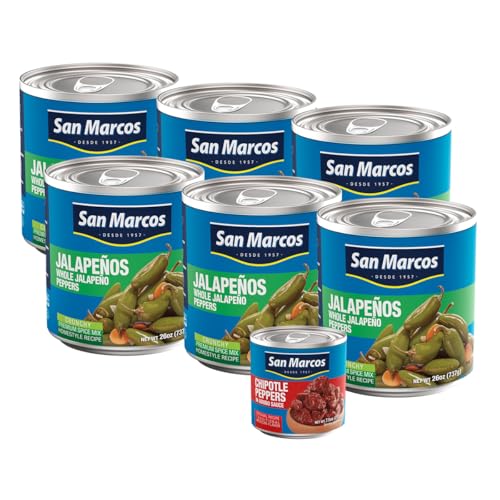 Image of San Marcos, Whole Jalapeno Peppers, 26 oz (Pack of 6) + Chilpotle In Adobo Sauce, 7.5 oz