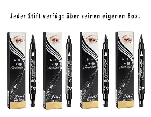 Gesichtsstempel & Eyeliner Set, 4 Stück Schwarz Augenstifte mit Motivstempel und Eyeliner / 2-in-1 Face Stamp and Liquid Winged Eye Liner Pen von „Linble“