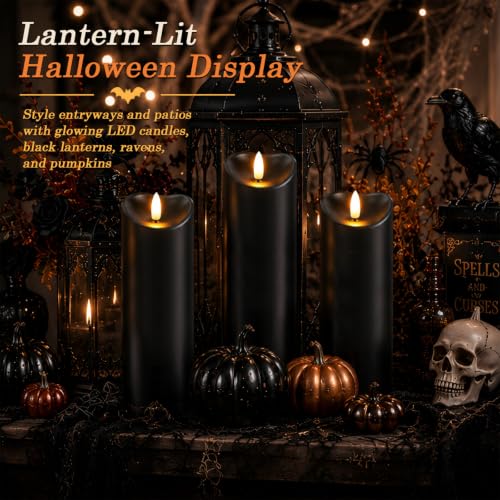 Image of Homemory Halloween Black Waterproof LED Candles with Remote Timer, Set of 2
