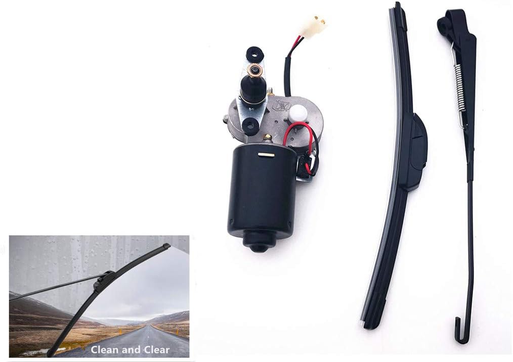 QarmarUniversal Electric UTV Windshield Wiper Motor Kit,Fits UTV Windshield Kawasaki Mule TERYX Polaris Ranger RZR KUBOTA RTV Hard Coated Polycarbonate,12V Motor W/ 90 Degree Wipe Sweep