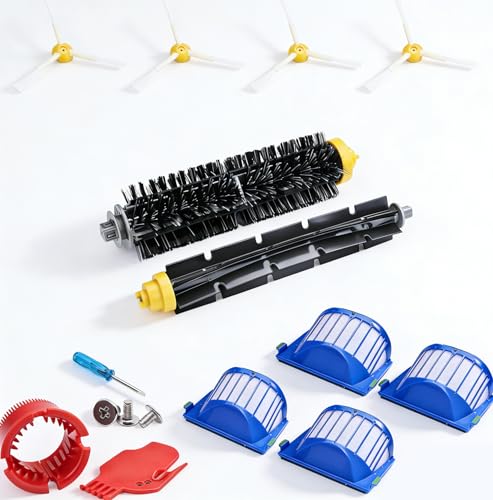 JoyBros Kit Accessori per iRobot Roomba Serie 600 692 694 675 676 671 605 697 698 620,4x Spazzole Laterali 1x Set Rulli Principali 4x Filtri Ricambios