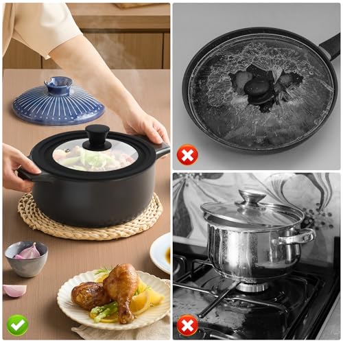 Miniatura 5 de Zmdmah Tapa Universal, Calor Tapa Sarten Universal Con Borde De Silicona Escalonado Y Salida De Vapor Tapas De Vidrio, Tapas De Cristal Para Ollas Y Sartenes Di Diametro 18 20 22 Cm
