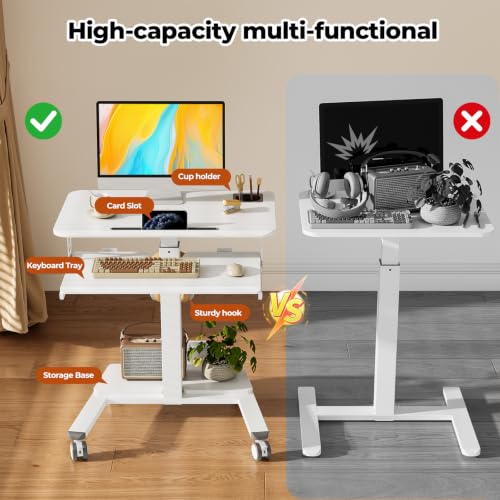 Image of 28 inch Rolling Standing Desk with Keyboard Tray and Podium, White