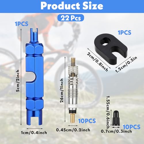Image of 22Pcs Valve Core Tool Set, Bicycle Valve Stem Removal Tool with Tubeless Valve Core & Tire Valve Stem Caps, Bike Valve Stem Core Replacement Kit for Mountain Bike Road MTB Tires Repair