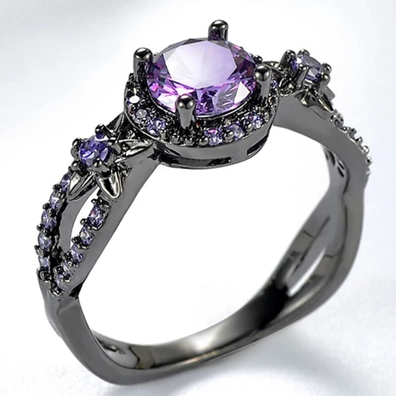 Gothic Black Rings Purple Red Crystal Zircon Diamond Wedding Engagement Ring Size 5-102