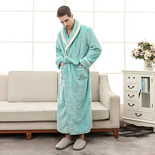 XRQ Womens Long Robe Soft Warm Fleece Plush Bathrobe Ladies Sleepwear Pajamas Housecoat Nightgown Luxurious Flannel Couple Models Bathrobe,Bean Green Man,XL