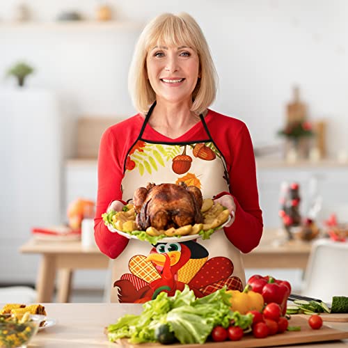 2 Pack Thanksgiving Apron Kitchen Turkey Aprons Waterproof Baking Aprons Orange Pumpkin Maple Leaves Harvest Apron Autumn Adjustable Neck Aprons For Crafting House Cleaning Women Men Gift #TOP6