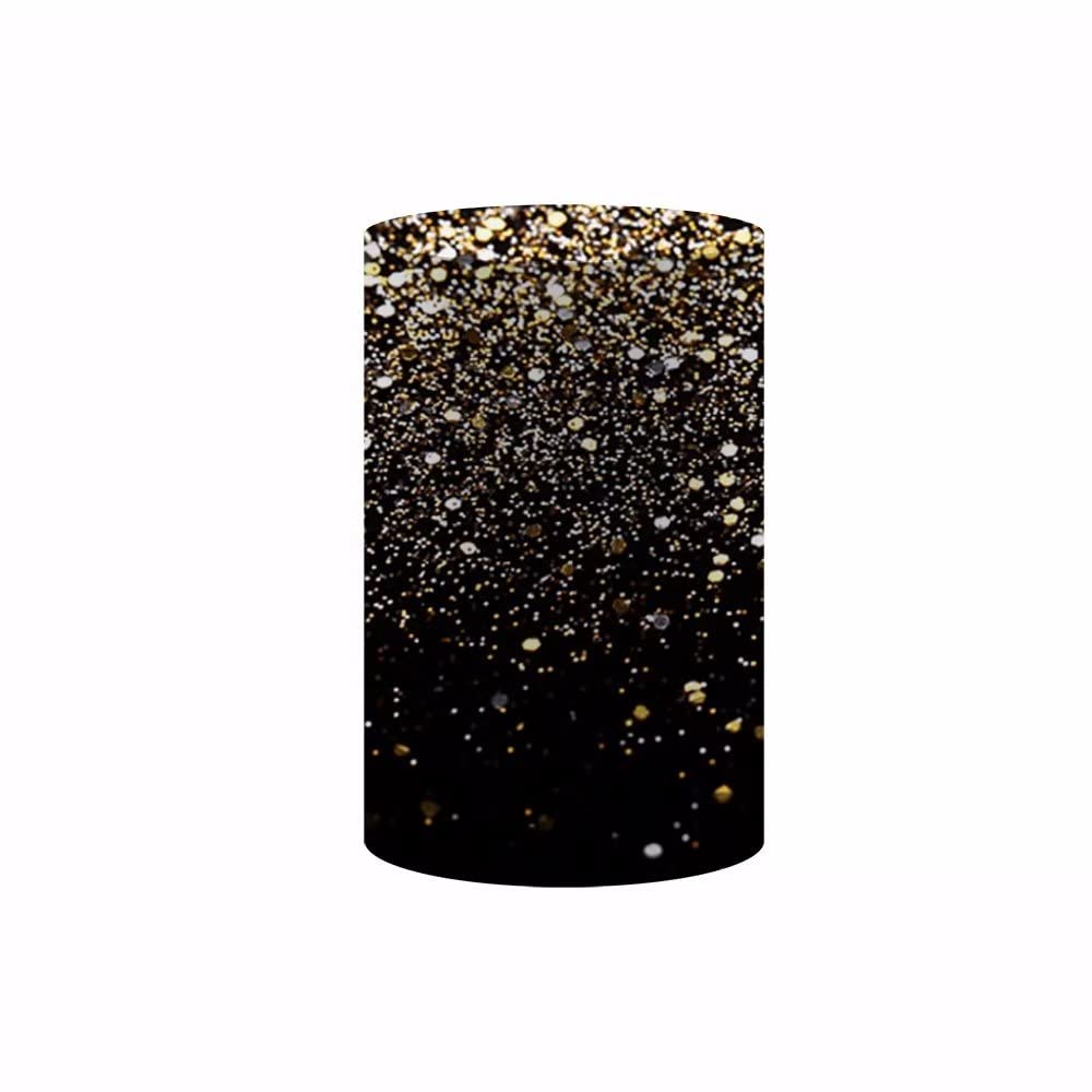 Gold Glitter Paint Pedestal Covers for Birthday Party Golden Bokeh Spots On Black Background Plinth Cover Printed Fabric Cylinder Cover for Baby