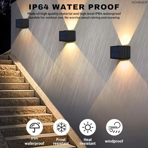 Image of Homehop Solar Light Outdoor Home Garden Dusk to Dawn Wireless Decoration | Solar Wall Lights For Outdoor Waterproof Up Down Night Lamp- Balcony, Porch, Patio and Pathway (Warm Light, ABS, Pack of 4)