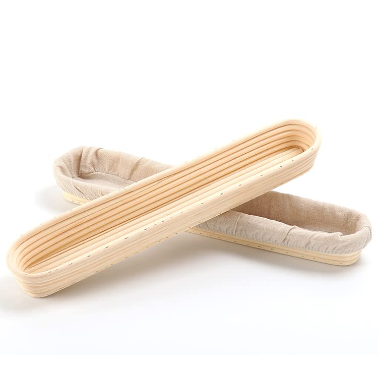 Baguettes Banneton 2er Set Gärkörbchen Brotkorb und Leinenfutter 38cm Rattan natur