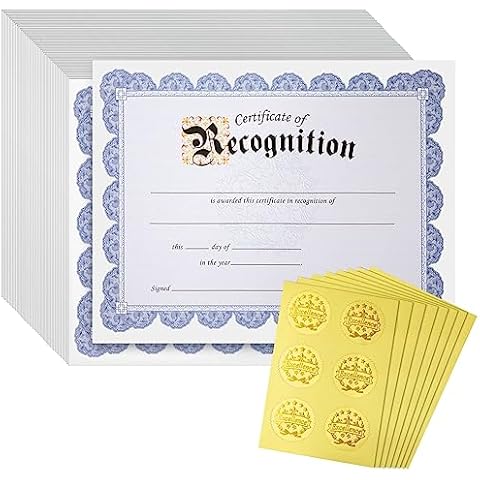 Best Paper Greetings 48 Sheets Blue Floral Certificate of Recognition Paper for Printing with Gold Foil Sticker Seals|Customizable|Border for Graduation,DiplomaCompletion Award Documents(8.5x11") Cover