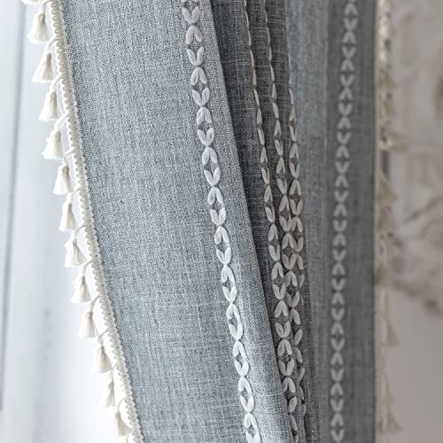 Nakedcloud Boho Curtains For Bedroom 2 Panels Set French Country Modern Farmhouse Cotton Window Curtain Panels With Embroidery For Living Room Tassels Light Blue Curtains 55" W X 84" #TOP6