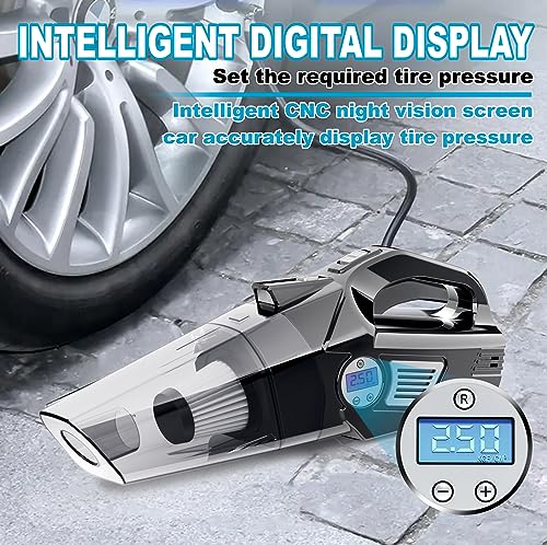 Image of 4 in1 Car Vacuum Cleaner with Tyre Inflator DC12V High Power 7000PA Handheld Car Vacuum LED Light, 4.2M Power Cord, for Wet /Dry Use, Black (TWOWAY)