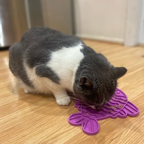 Image of SPOT Soother Lick Mat-Licking Mat for Cats, Kittens, Medium and Large Dogs and Puppies, Food Grade Rubber, Anxiety Reliever, Dog Peanut Butter Lick Pad, Slow Feeder, 9.75inch, Fish (Pack of 2)