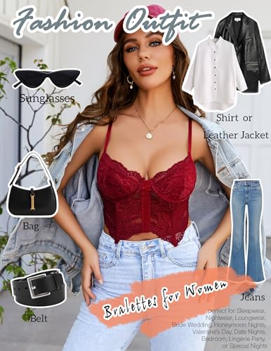 Image of Avidlove Lace Bralettes for Women Y2k Camisole Lingerie Adjustable Strap Crop Top