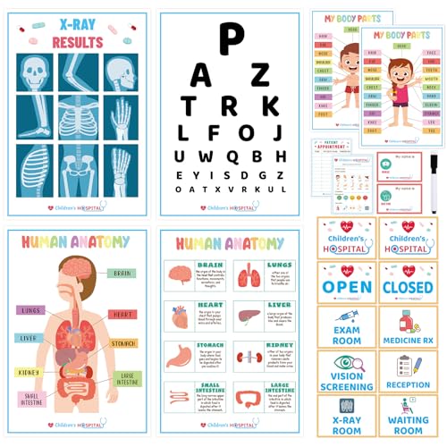 gisgfim Pretend Play Doctor Notepads Set for Kids Included Checklist Double-Sided Playtime Notepad Open/Close Signs Erasable Pen for Imaginative Role Play Game Accessories Birthday Gifts Supplies