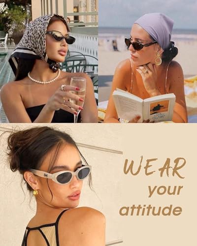 FURTALK Oval Sunglasses for Women Men Cat Eye 90s Vintage Trendy Sunnies Polarized UV Protection Sun Glasses FT82072