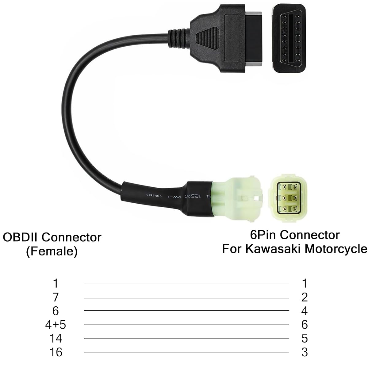 6pin 6 pin Kawasaki Motorcycle to 16pin OBD2 Cable Diagnostic