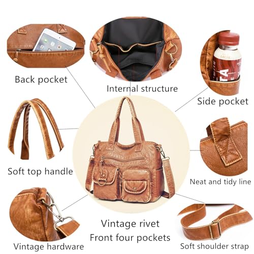 Image of Hobo Handbag and Purses for Women,Top Handle Satchel Purse Tote Shoulder Bags Faux Leather for Ladies
