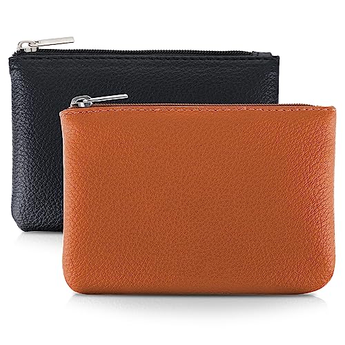 TIESOME 2pezzi Portamonete modello litchi, Cerniera in pelle Portamonete Portatile Portamonete Mini Portafoglio Cambio per Donne Tasca Moneta Mini Soldi per Donne Carta di Credito (Marrone scuro)