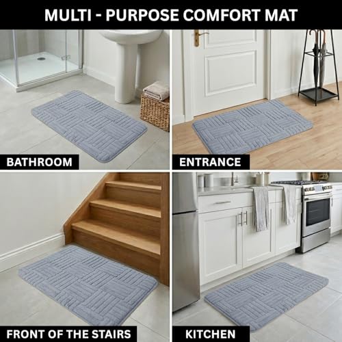 Image of LUXE HOME INTERNATIONAL Microfiber Bath Mat for Bathroom Anti Slip Water Soak Plush Soft Bahrain Maze Door Mat for Home Bedroom Washable Floor Rug (40x58cm Sky Blue) Pack of 1